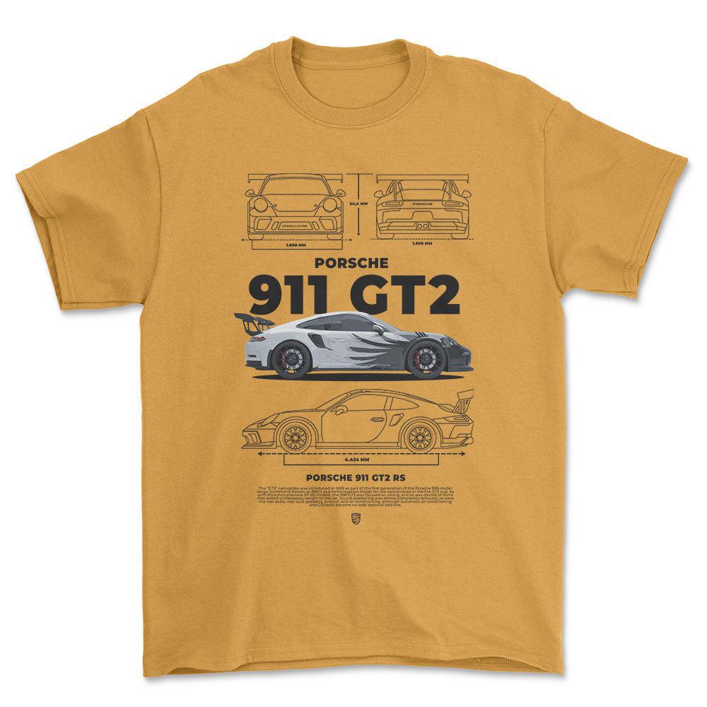 Porsche 911 GT2 RS - Unisex T-Shirt-Beklædning-Porsche-Guld-S-Forside-Garage Culture Shop- garage - man cave - merchandise