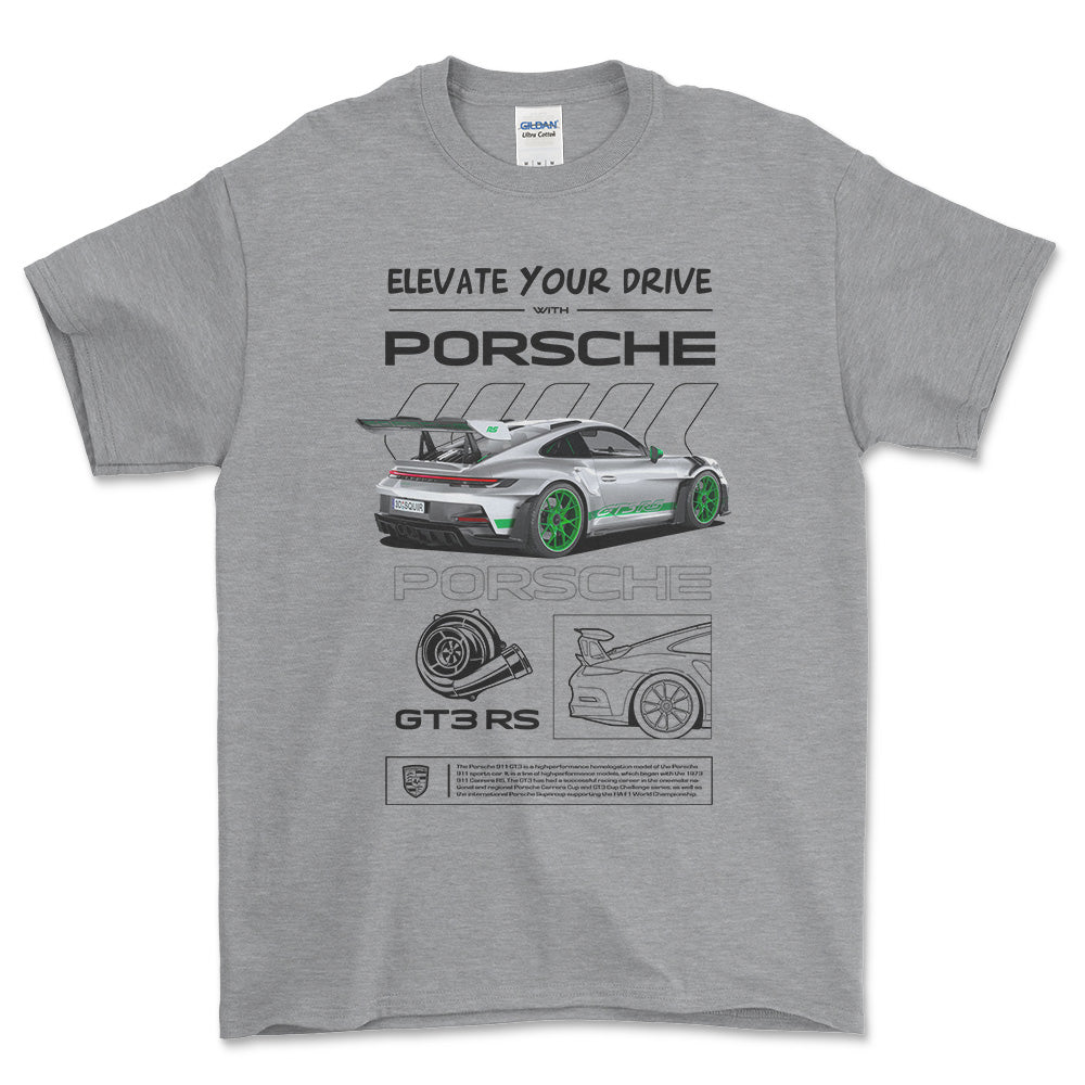 Porsche 911 GT3 RS - Unisex T-Shirt-Beklædning-Porsche-Grå Sport-S-Forside-Garage Culture Shop- garage - man cave - merchandise