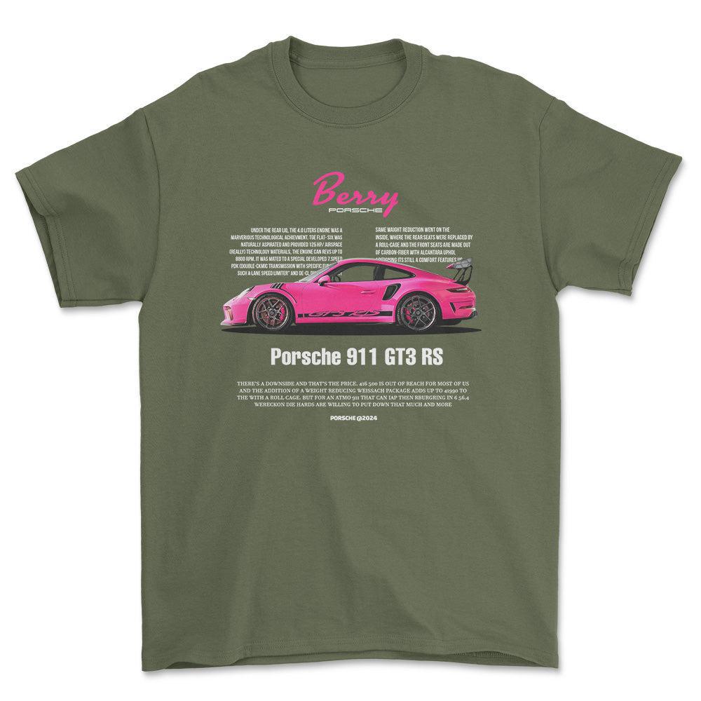 Porsche 911 GT3 RS - Unisex T-Shirt-Beklædning-Porsche-Grøn Militær-S-Forside-Garage Culture Shop- garage - man cave - merchandise