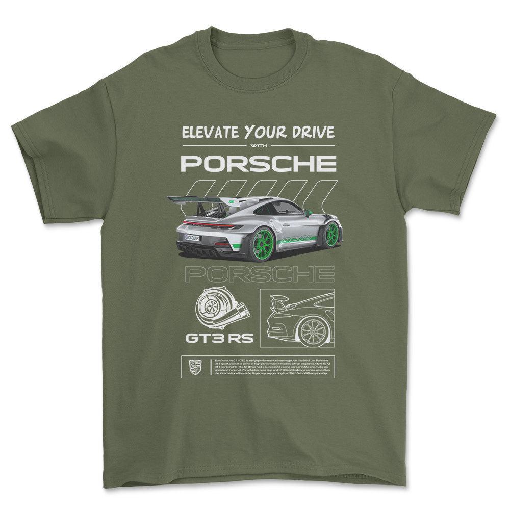 Porsche 911 GT3 RS - Unisex T-Shirt-Beklædning-Porsche-Grøn Militær-S-Forside-Garage Culture Shop- garage - man cave - merchandise