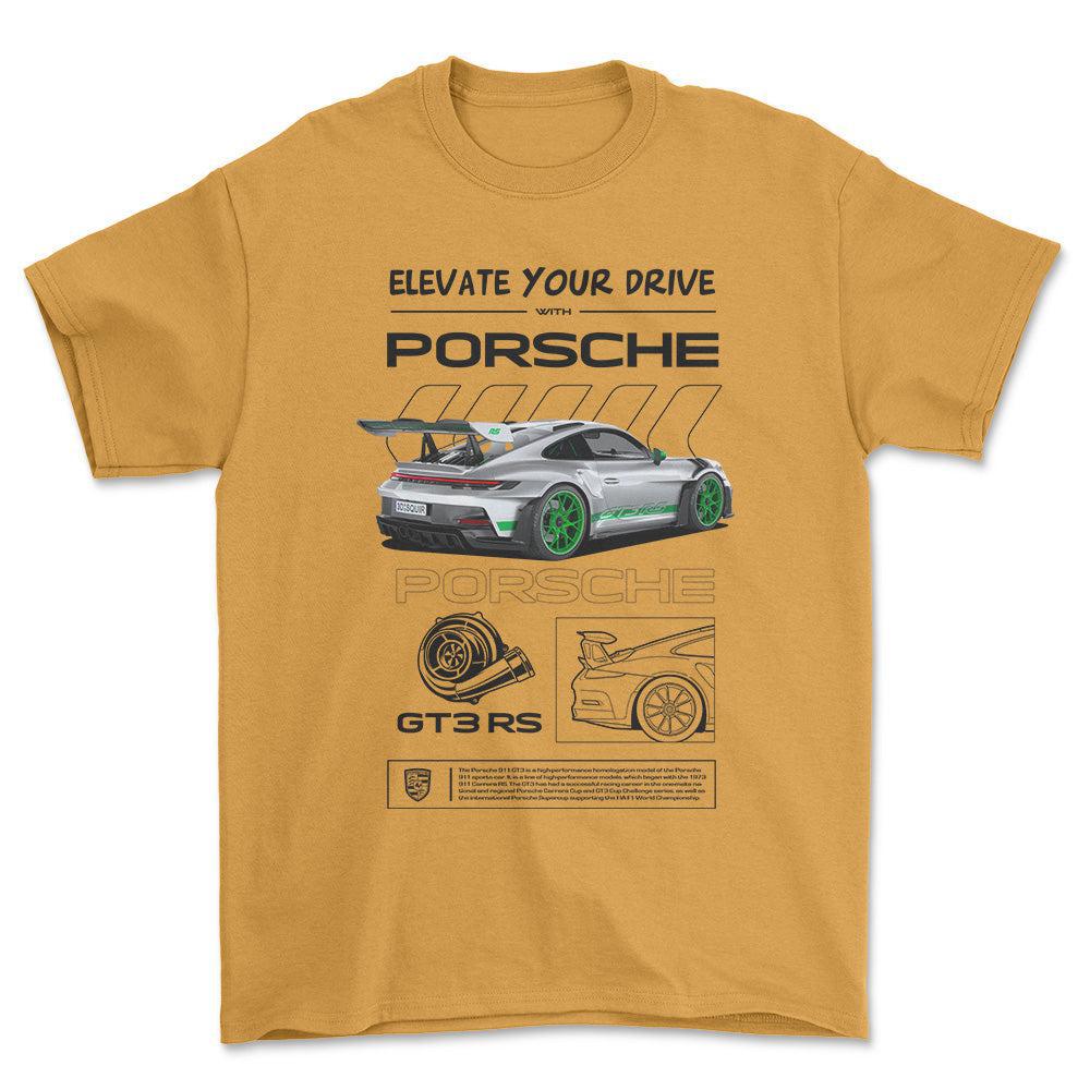 Porsche 911 GT3 RS - Unisex T-Shirt-Beklædning-Porsche-Guld-S-Forside-Garage Culture Shop- garage - man cave - merchandise