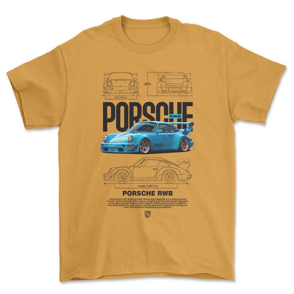 Porsche 911 Turbo RWB - Unisex T-Shirt-Beklædning-Porsche-Guld-S-Forside-Garage Culture Shop- garage - man cave - merchandise