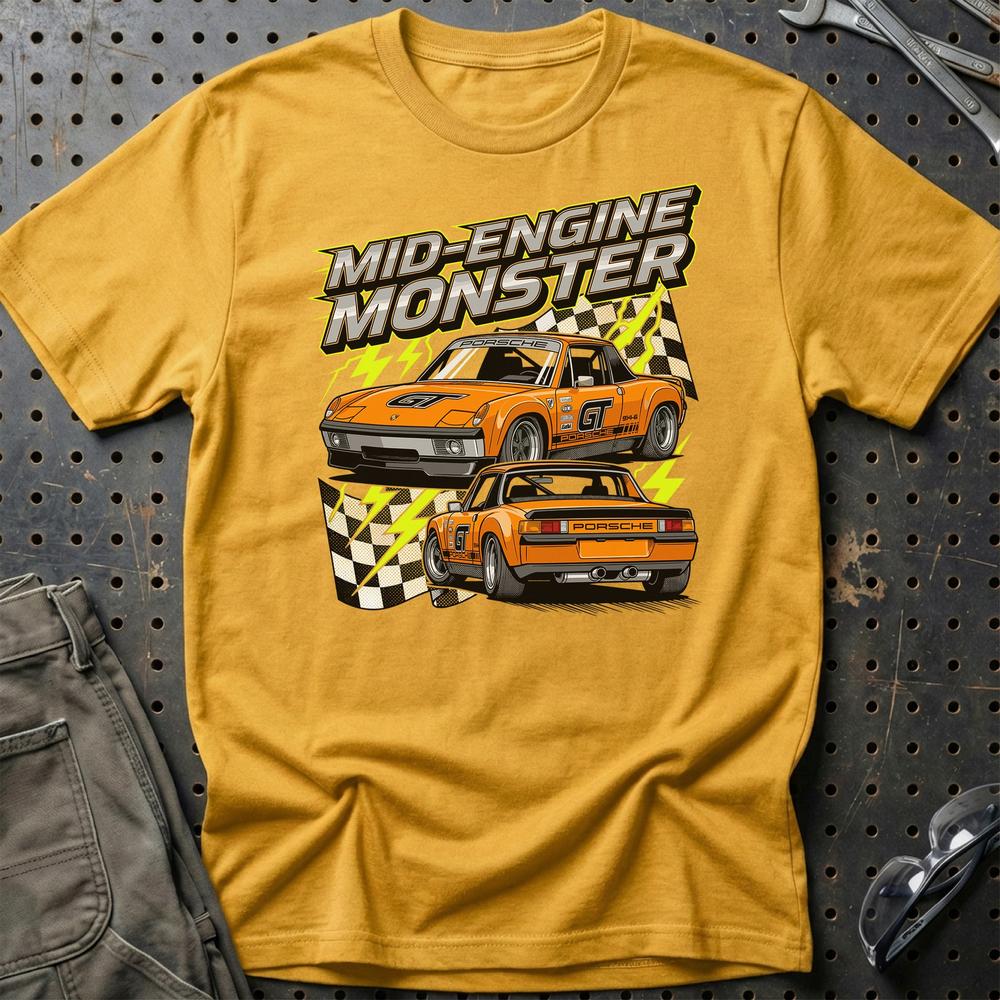 Porsche 914 T-Shirt – Mid-Engine Monster - Unisex T-Shirt-Beklædning-Porsche-Guld-S-Garage Culture Shop- garage - man cave - merchandise