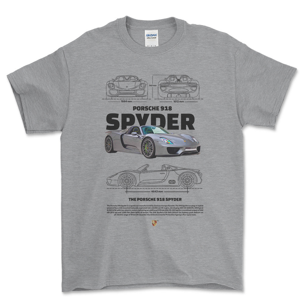 Porsche 918 Spyder - Unisex T-Shirt-Beklædning-Porsche-Grå Sport-S-Forside-Garage Culture Shop- garage - man cave - merchandise