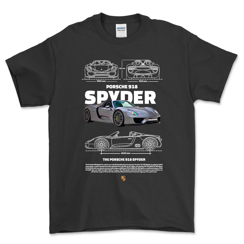Porsche 918 Spyder - Unisex T-Shirt-Beklædning-Porsche-Sort-S-Forside-Garage Culture Shop- garage - man cave - merchandise