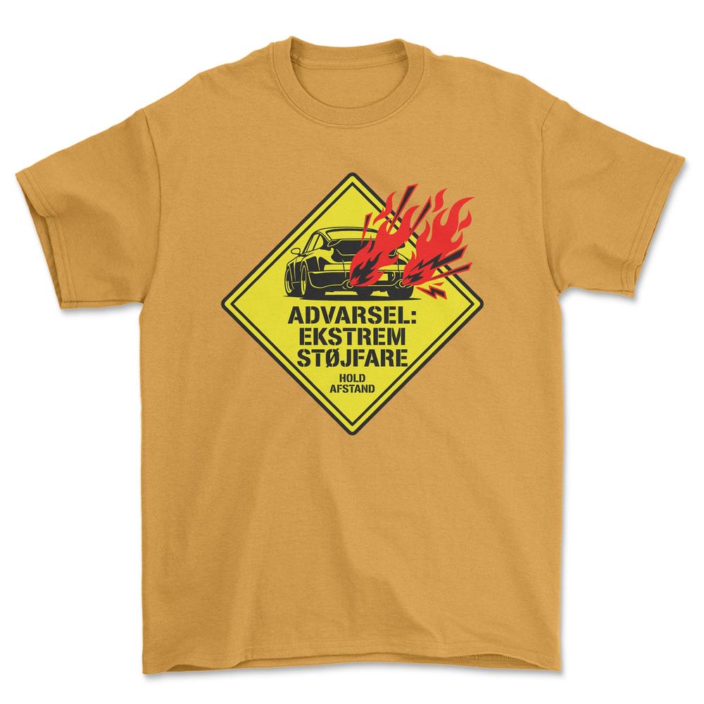 Porsche Advarsel- Ekstrem Støjfare - Unisex T-Shirt-Beklædning-Porsche-Guld-S-Garage Culture Shop- garage - man cave - merchandise