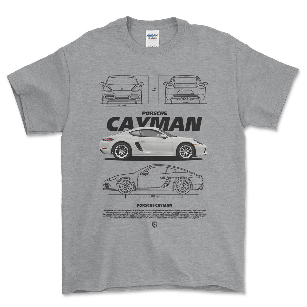 Porsche Cayman - Unisex T-Shirt-Beklædning-Porsche-Grå Sport-S-Forside-Garage Culture Shop- garage - man cave - merchandise