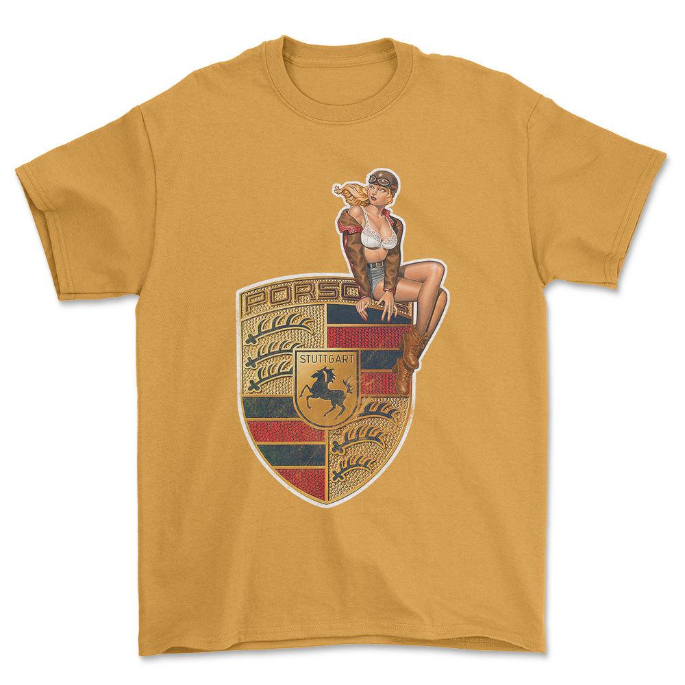 Porsche Pinup - Unisex T-Shirt , Bomuld-Beklædning-Porsche-Garage Culture Shop- garage - man cave - merchandise