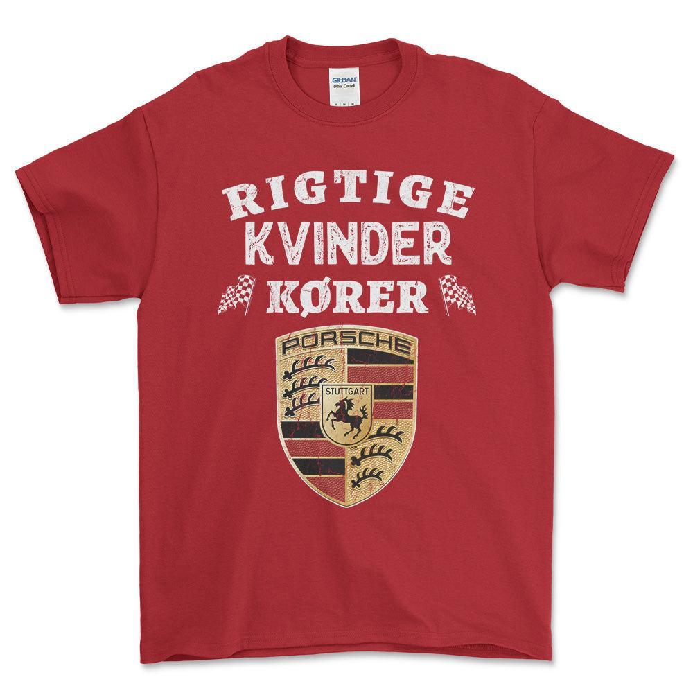 Porsche Rigtige Kvinder Kører - Unisex T-Shirt , Bomuld-Beklædning-Porsche-Rød-S-Forside-Garage Culture Shop- garage - man cave - merchandise