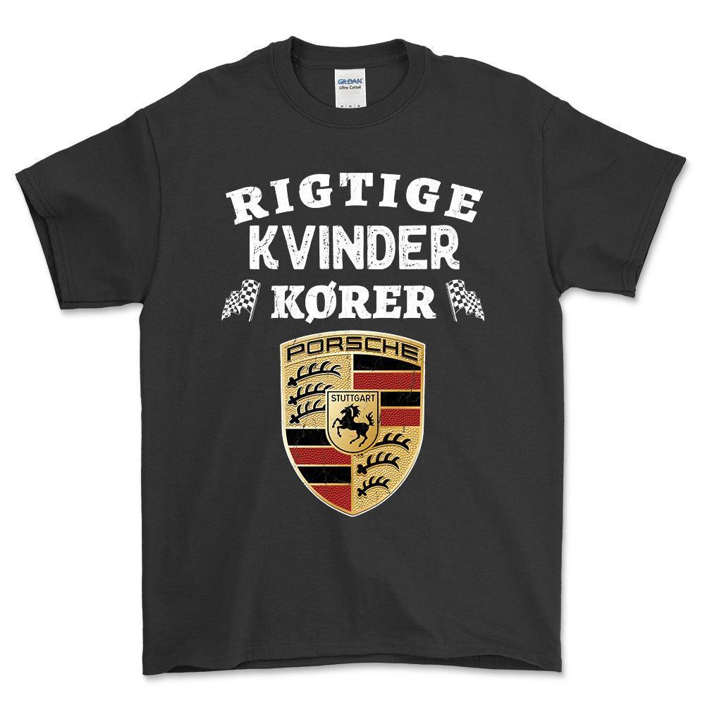 Porsche Rigtige Kvinder Kører - Unisex T-Shirt , Bomuld-Beklædning-Porsche-Sort-S-Forside-Garage Culture Shop- garage - man cave - merchandise