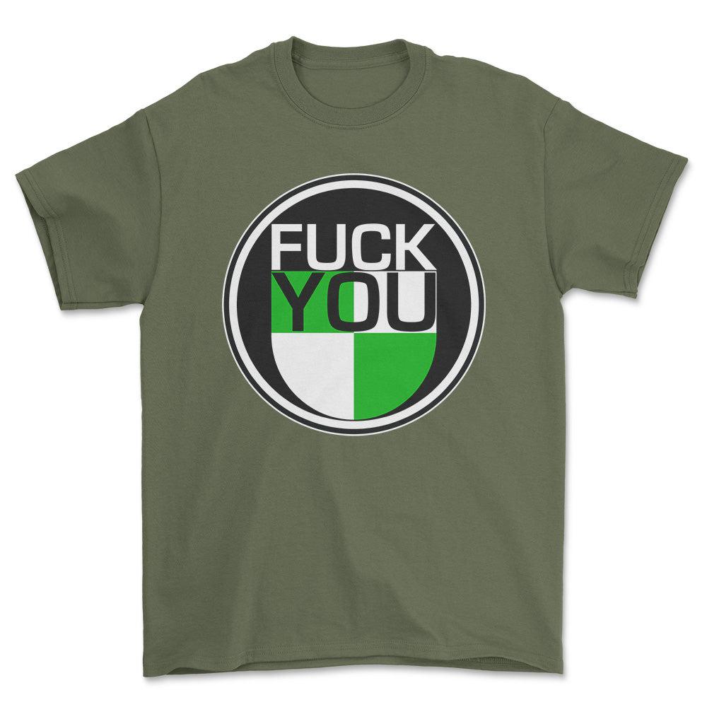 Puch Fuck You Unisex T-Shirt , Bomuld-Beklædning-Puch-Grøn Militær-S-Forside-Garage Culture Shop- garage - man cave - merchandise