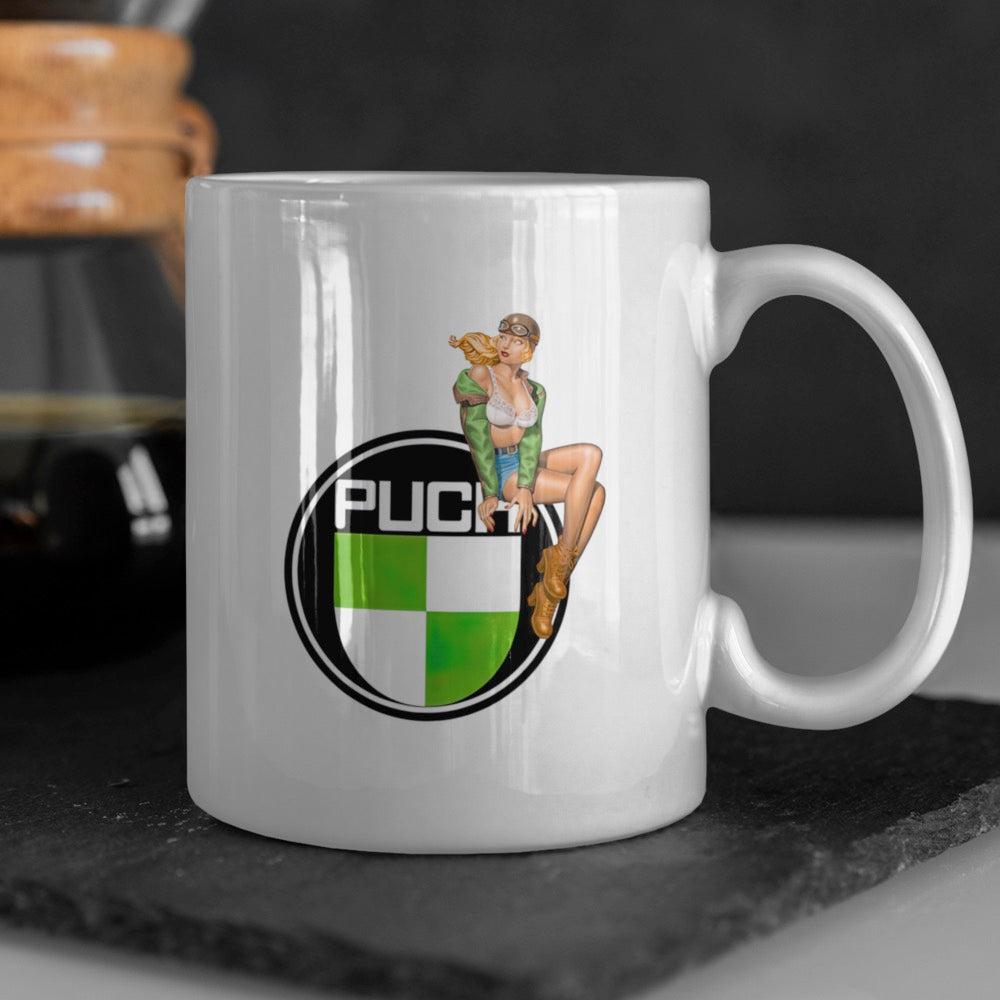 Puch Pinup Keramisk Krus-Krus-Puch-Hvid keramisk krus-Garage Culture Shop- garage - man cave - merchandise