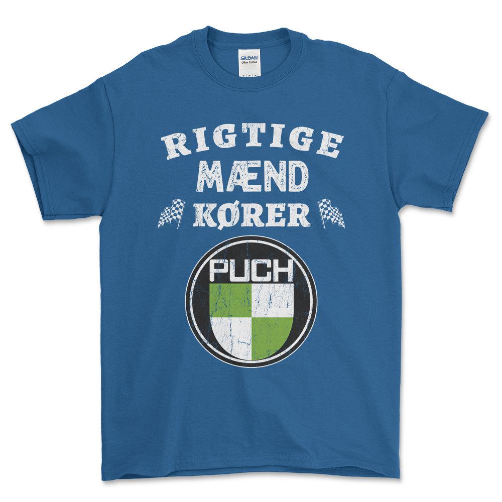 Puch Rigtige Mænd Kører - Unisex T-Shirt , Bomuld-Beklædning-Puch-Blå Royal-S-Forside-Garage Culture Shop- garage - man cave - merchandise