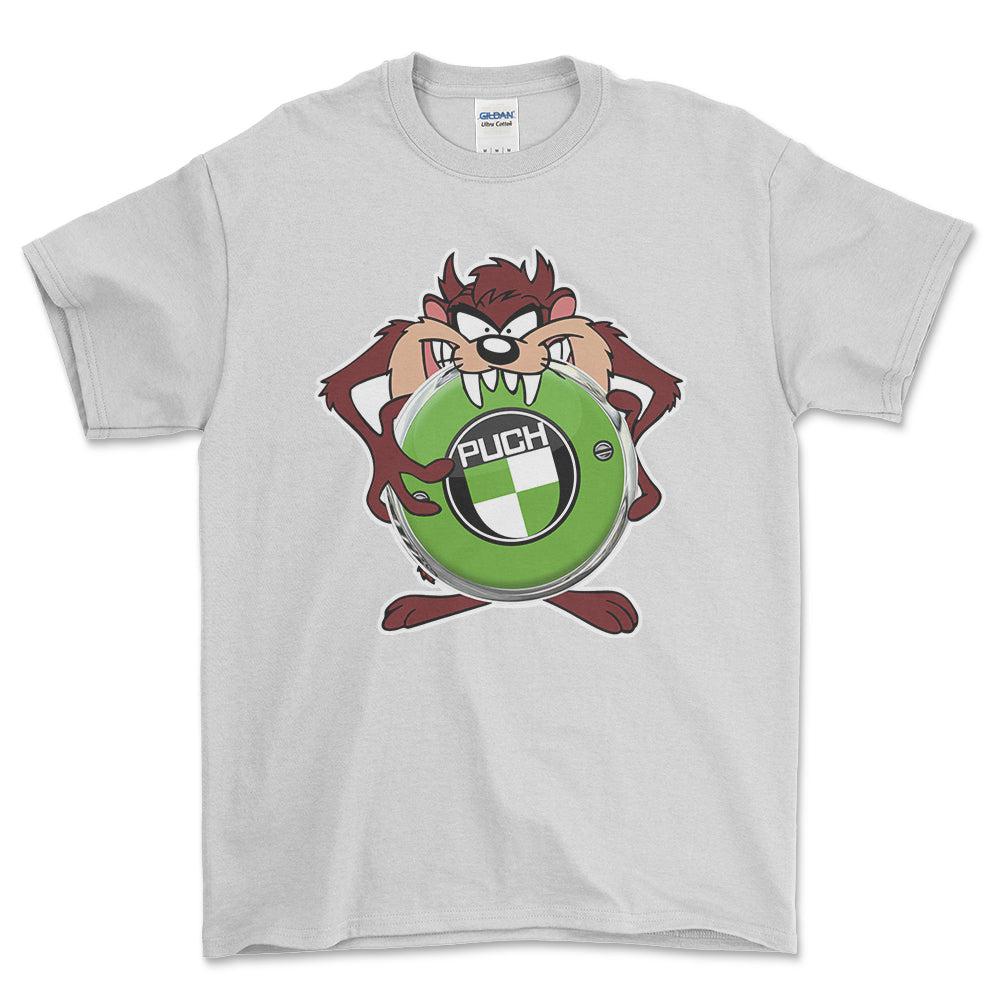Puch TAZ Unisex T-Shirt , Bomuld-Beklædning-Puch-Hvid-S-Forside-Garage Culture Shop- garage - man cave - merchandise