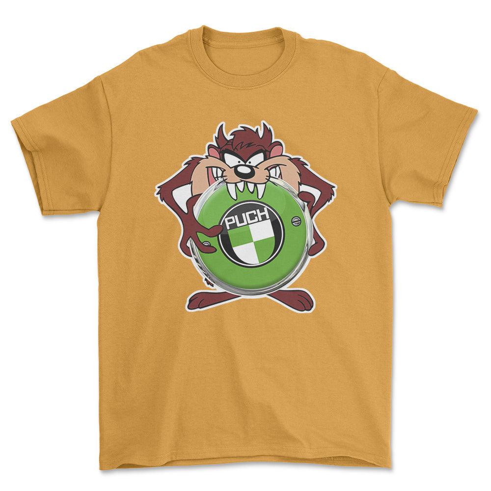 Puch TAZ Unisex T-Shirt , Bomuld-Beklædning-Puch-Guld-S-Forside-Garage Culture Shop- garage - man cave - merchandise