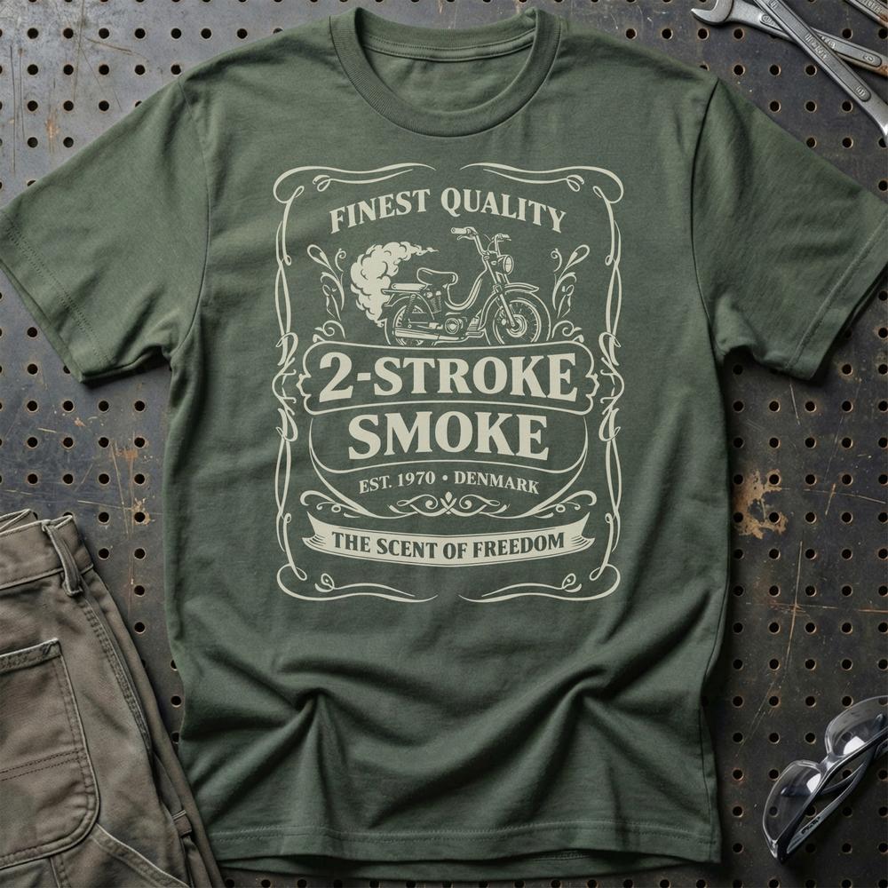Puch Two Stroke Smoke - Unisex T-Shirt , Bomuld-Beklædning-Puch-Grøn Militær-S-Garage Culture Shop- garage - man cave - merchandise