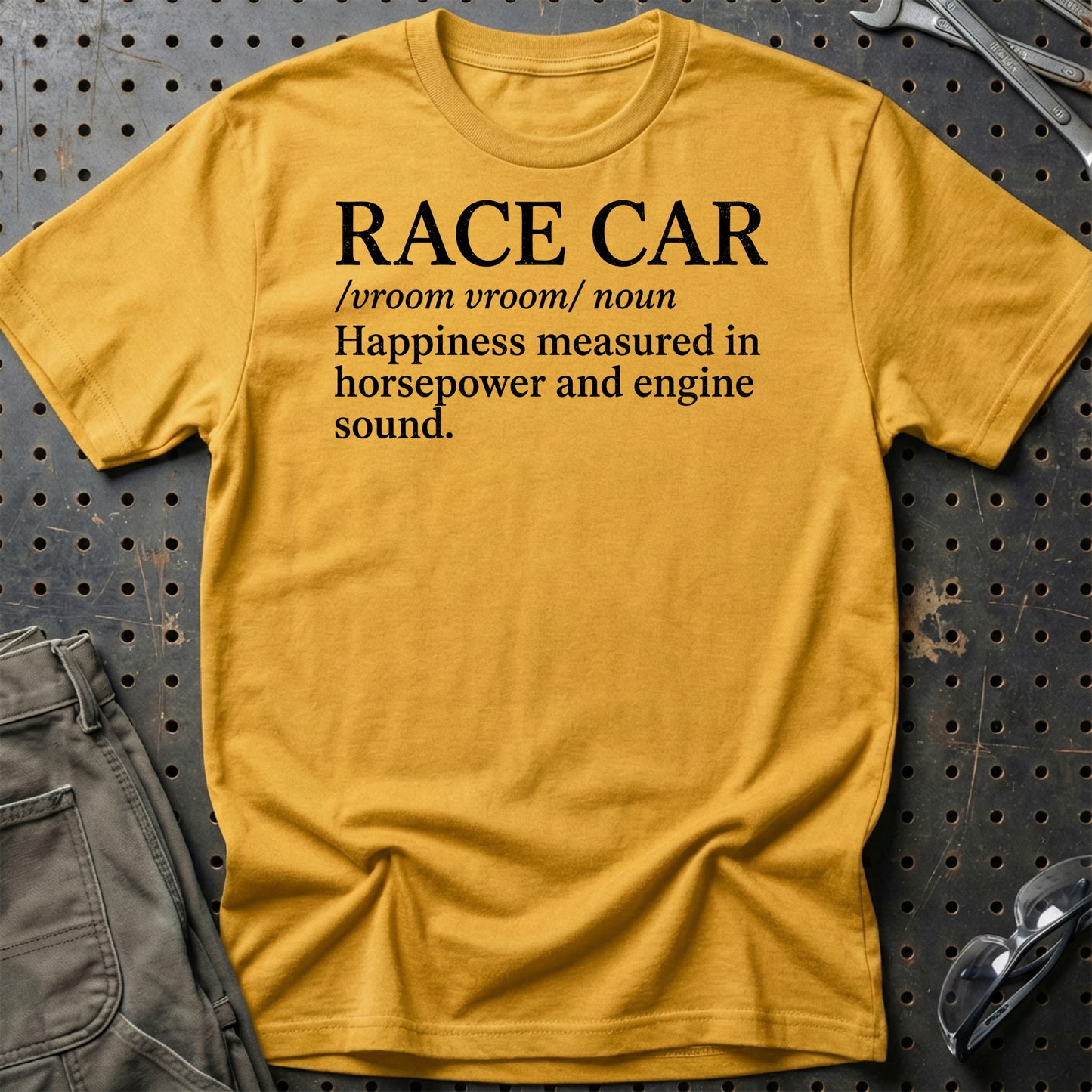 Race Car Definition – Dansk Bilentusiast - Unisex T-Shirt , Bomuld-Beklædning-Garage Culture-Guld-S-Garage Culture Shop- garage - man cave - merchandise