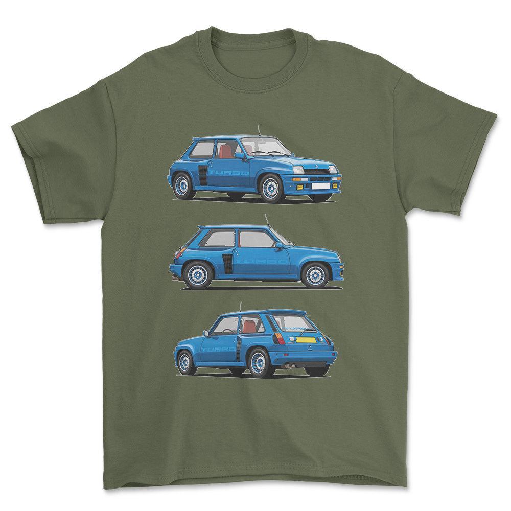 Renault 5 Turbo 1 - One Line Style Unisex T-Shirt-Beklædning-Renault-Grøn Militær-S-Forside-Garage Culture Shop- garage - man cave - merchandise