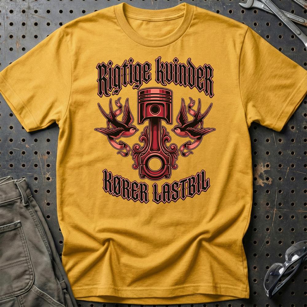 Rigtige Kvinder Kører Lastbil - Unisex T-Shirt , Bomuld-Beklædning-Garage Culture-Guld-S-Garage Culture Shop- garage - man cave - merchandise