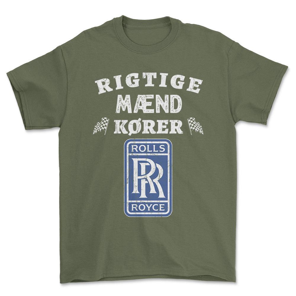 Rolls Royce Rigtige Mænd Kører - Unisex T-Shirt , Bomuld-Beklædning-Rolls Royce-Grøn Militær-S-Forside-Garage Culture Shop- garage - man cave - merchandise