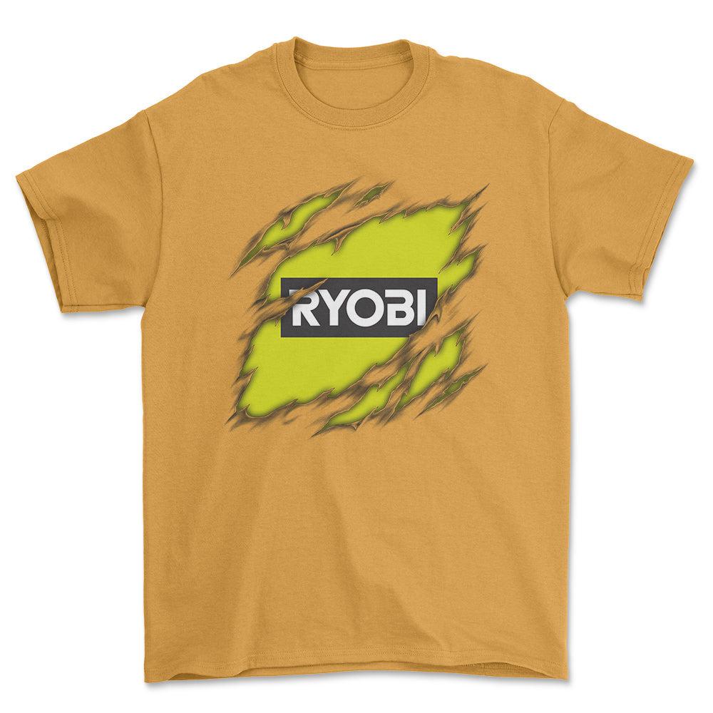 Ryobi Ripped Unisex T-Shirt , Bomuld-Beklædning-Tools-Guld-S-Forside-Garage Culture Shop- garage - man cave - merchandise