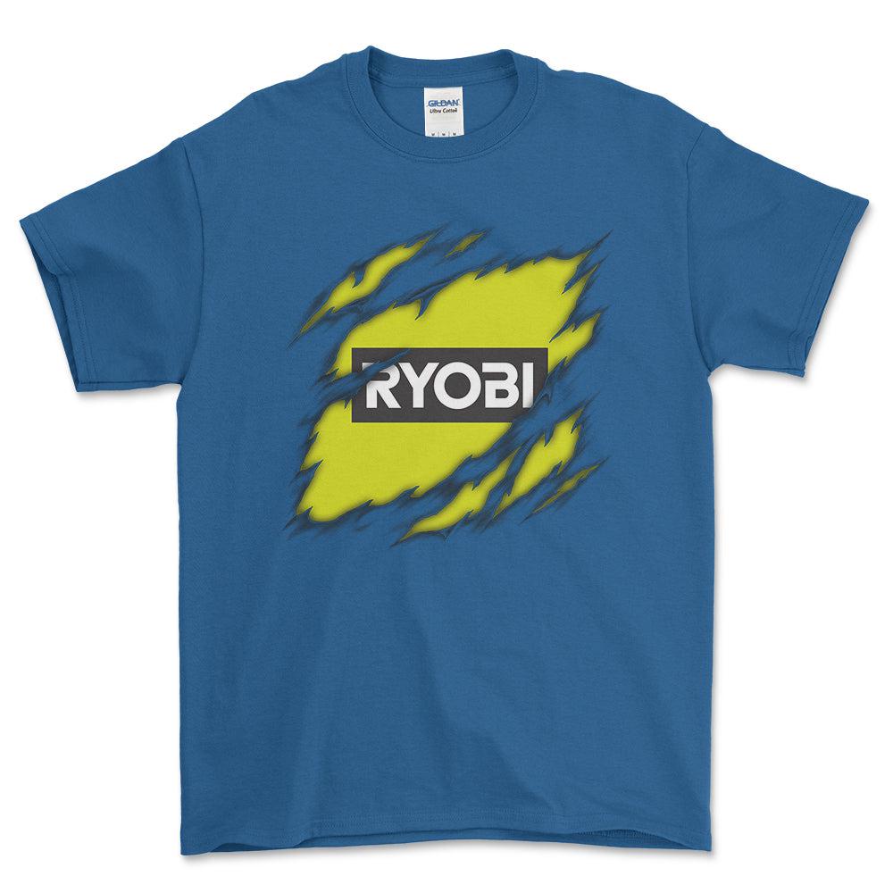 Ryobi Ripped Unisex T-Shirt , Bomuld-Beklædning-Tools-Blå Royal-S-Forside-Garage Culture Shop- garage - man cave - merchandise