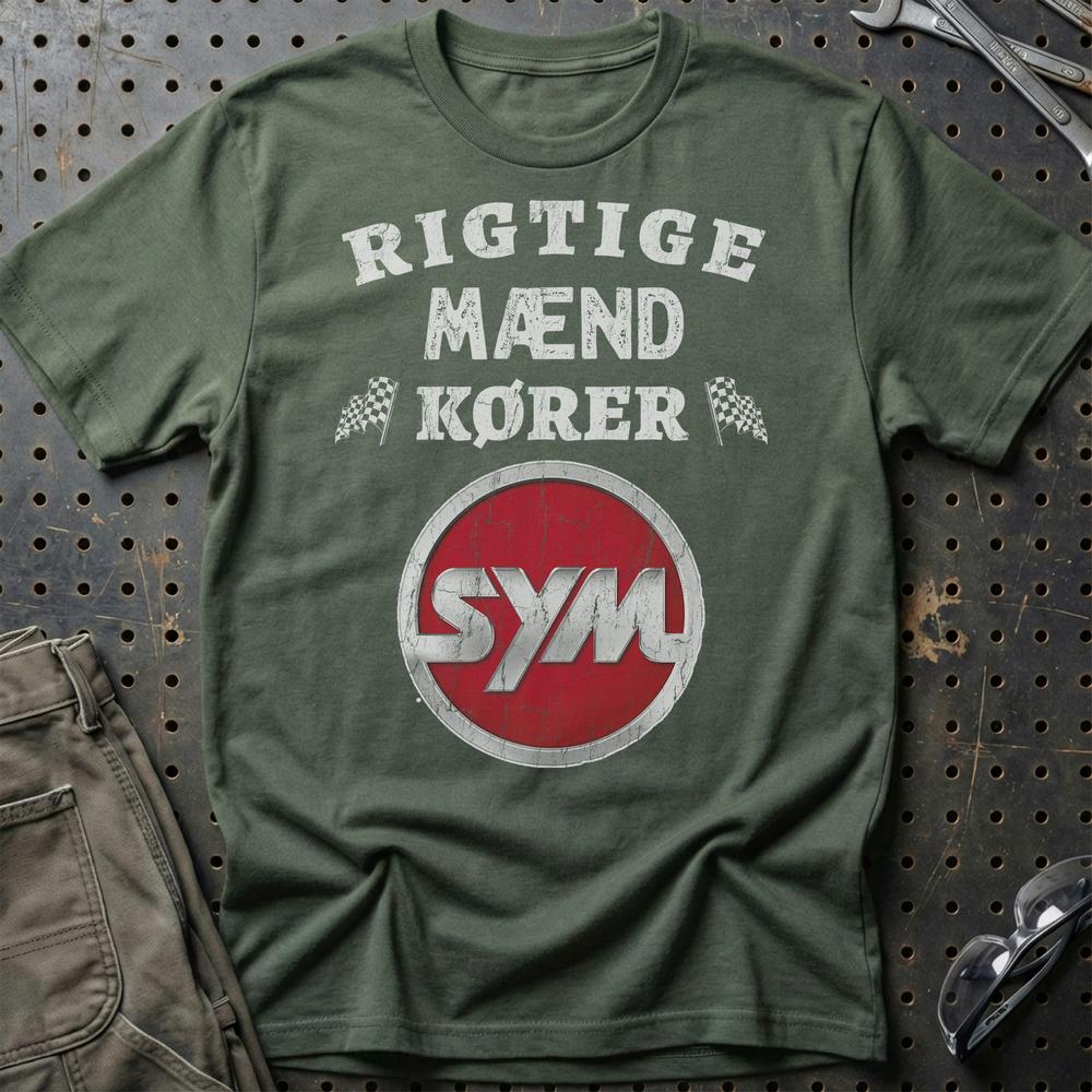 SYM Rigtige Mænd Kører - Unisex T-Shirt , Bomuld-Beklædning-SYM-Grøn Militær-S-Garage Culture Shop- garage - man cave - merchandise