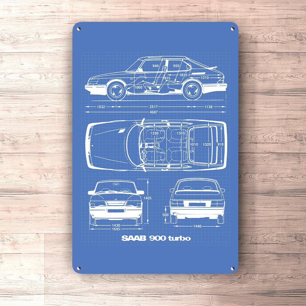 Saab 900 Turbo Blueprint Skilte, Musemåtte, Dørmåtte-Blueprint-Saab-Garage Culture Shop- garage - man cave - merchandise