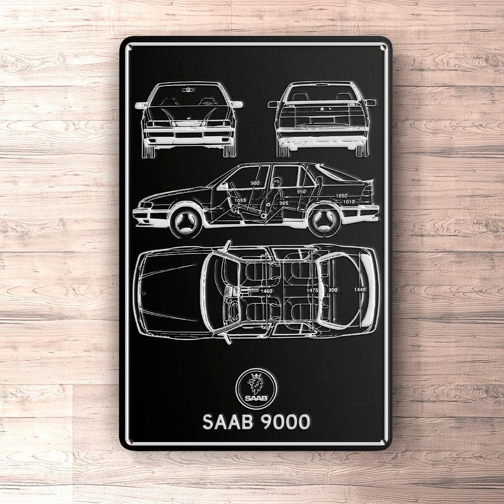 Saab 9000 Blueprint Skilte, Musemåtte, Dørmåtte-Blueprint-Saab-Garage Culture Shop- garage - man cave - merchandise