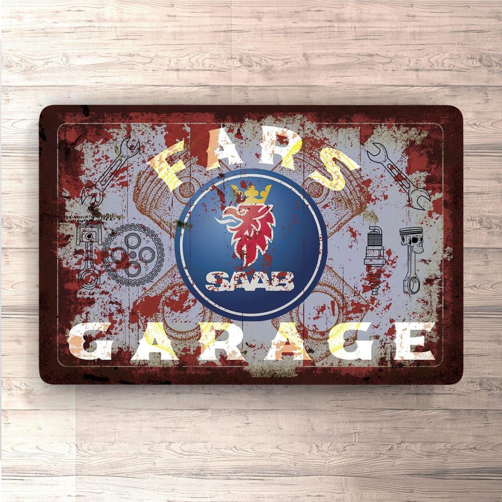 Saab Fars Garage Vintage Skilte, Musemåtte, Dørmåtte-Skilte-Saab-Garage Culture Shop- garage - man cave - merchandise