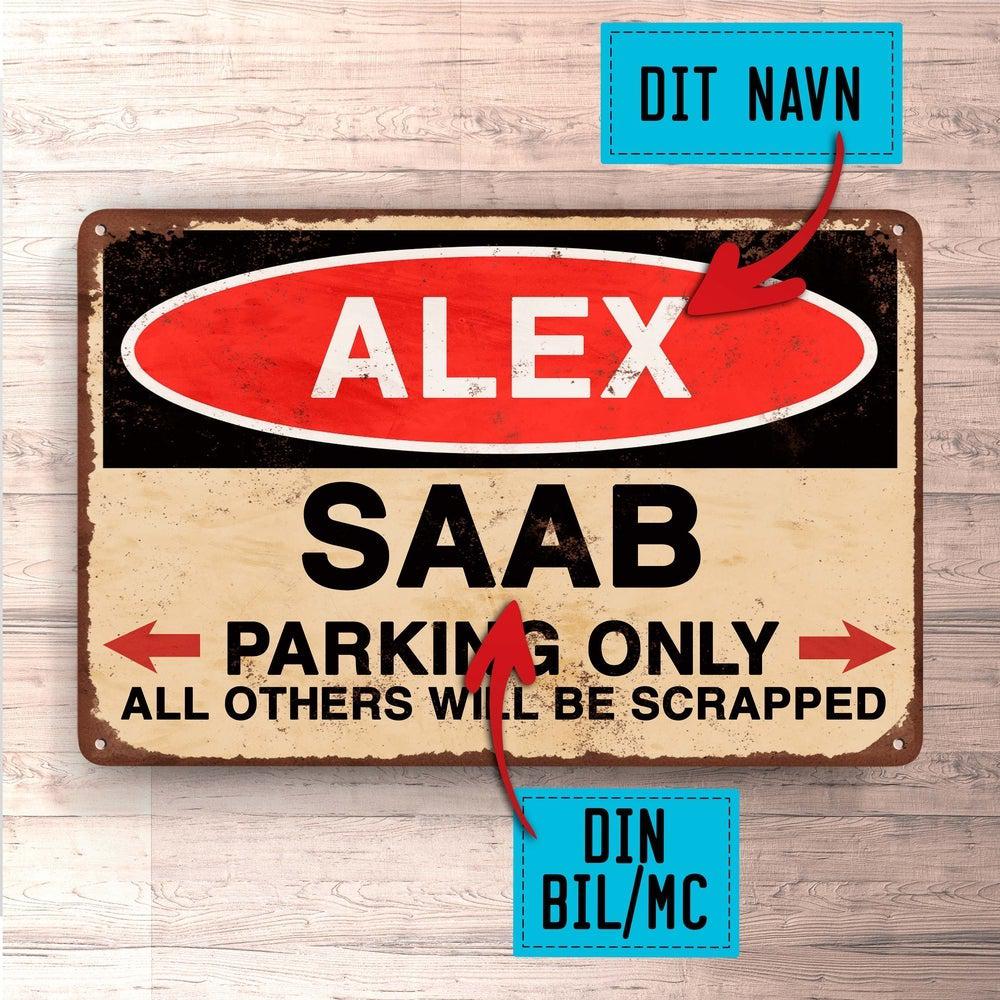 Saab - Parking Only - Skilte, Musemåtte, Dørmåtte , Plakat-Skilte-Saab-Garage Culture Shop- garage - man cave - merchandise