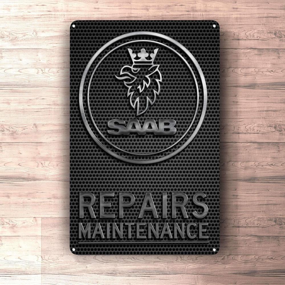 Saab Repairs Maintenance Skilte, Musemåtte, Dørmåtte-Skilte-Saab-Garage Culture Shop- garage - man cave - merchandise