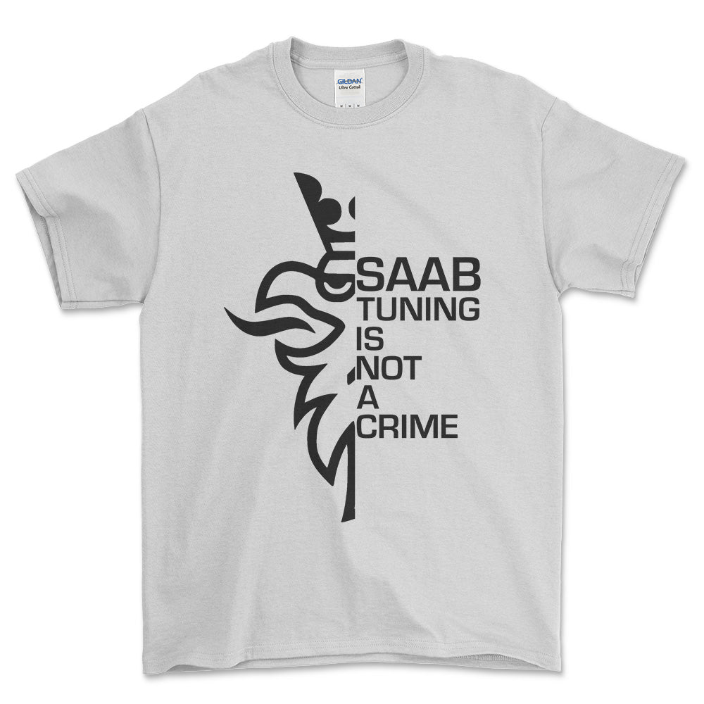 Saab Tuning Is Not A Crime Unisex T-Shirt , Bomuld-Beklædning-Saab-Hvid-S-Forside-Garage Culture Shop- garage - man cave - merchandise