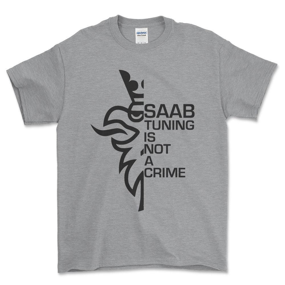 Saab Tuning Is Not A Crime Unisex T-Shirt , Bomuld-Beklædning-Saab-Grå Sport-S-Forside-Garage Culture Shop- garage - man cave - merchandise