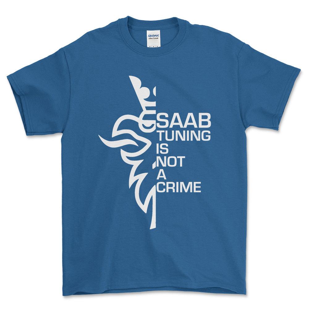 Saab Tuning Is Not A Crime Unisex T-Shirt , Bomuld-Beklædning-Saab-Blå Royal-S-Forside-Garage Culture Shop- garage - man cave - merchandise