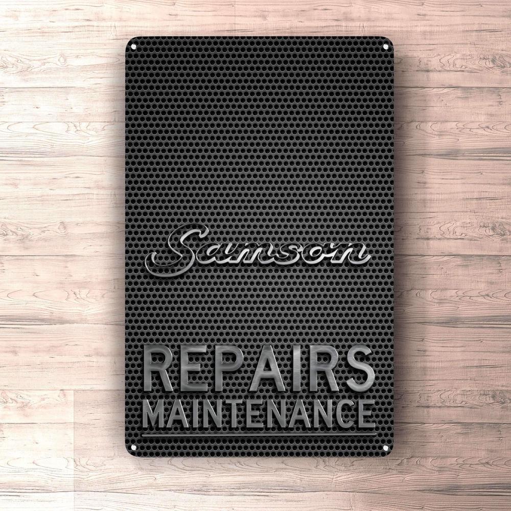 Samson Repairs Maintenance Skilte, Musemåtte, Dørmåtte , Plakat-Skilte-Samson-Garage Culture Shop- garage - man cave - merchandise