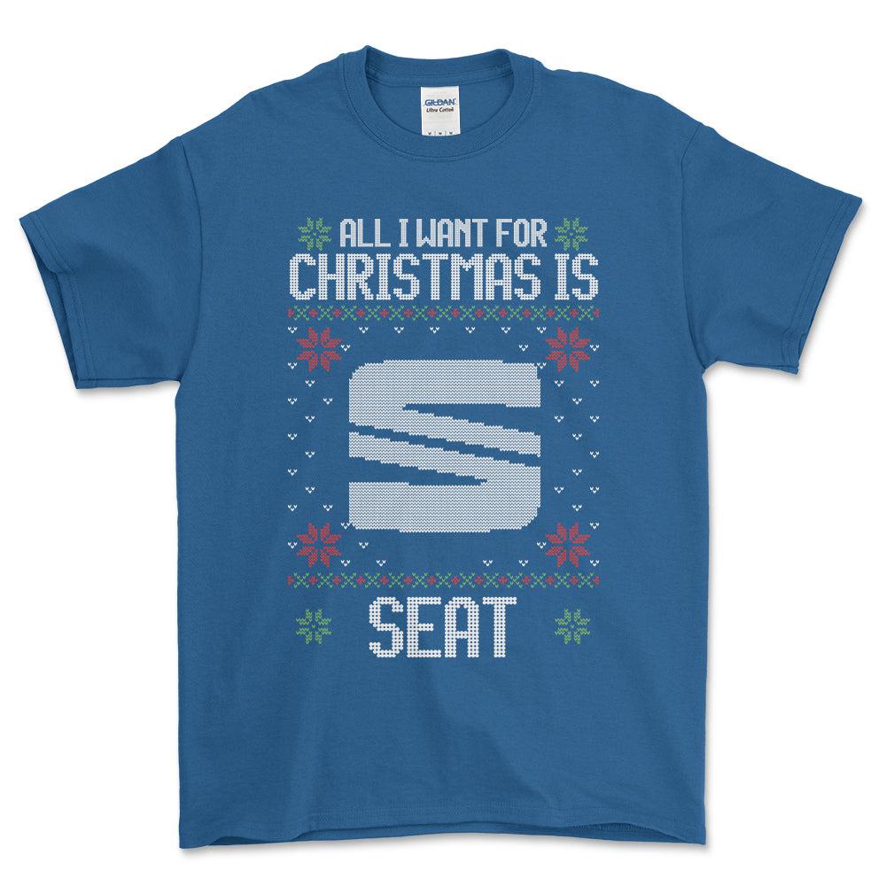 Seat - All I Want For Christmas - Unisex T-Shirt , Bomuld-Beklædning-Seat-Blå Royal-S-Forside-Garage Culture Shop- garage - man cave - merchandise
