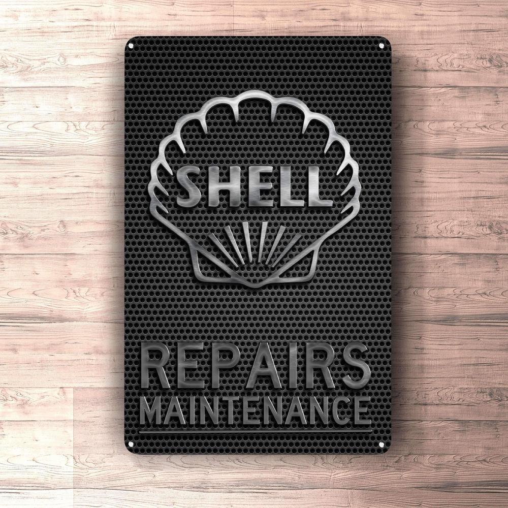 Shell Repairs Maintenance Skilte, Musemåtte, Dørmåtte-Skilte-Motorolie-Garage Culture Shop- garage - man cave - merchandise