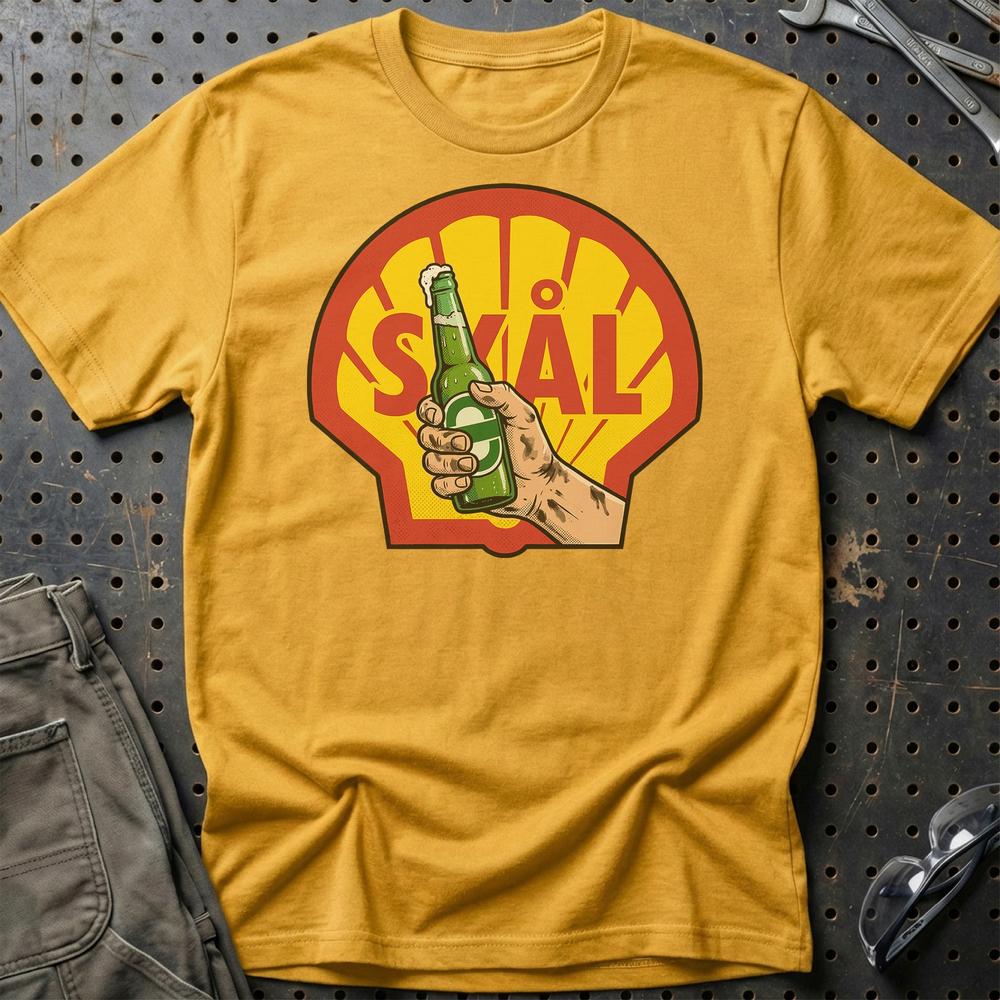 Shell Skål - Unisex T-Shirt-Beklædning-Motoroil-Guld-S-Garage Culture Shop- garage - man cave - merchandise