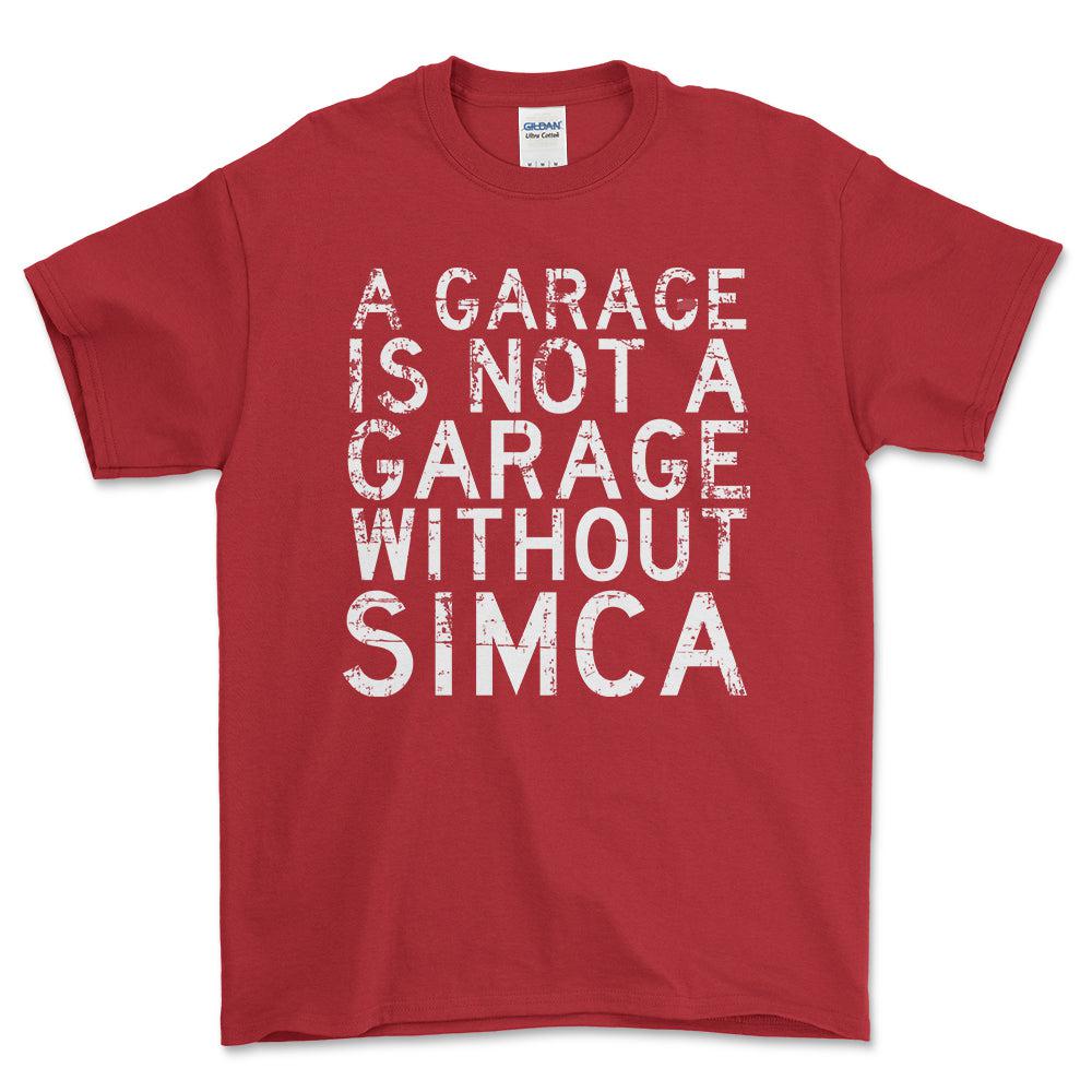 Simca - A Garage Is Not A Garage Without Simca - Unisex T-Shirt , Bomuld-Beklædning-Simca-Rød-S-Forside-Garage Culture Shop- garage - man cave - merchandise