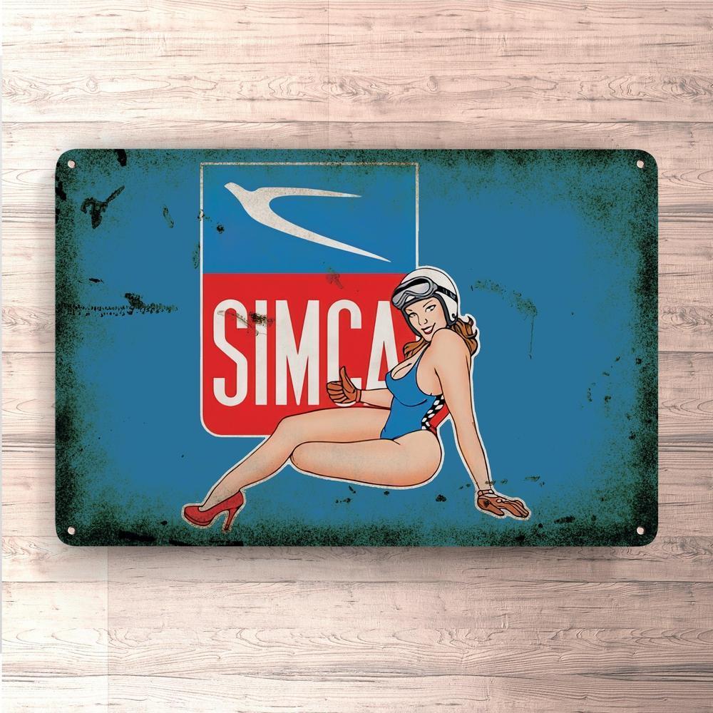 Simca Pin-Up Vintage Skilte, Musemåtte, Dørmåtte , Plakat-Skilte-Simca-Garage Culture Shop- garage - man cave - merchandise