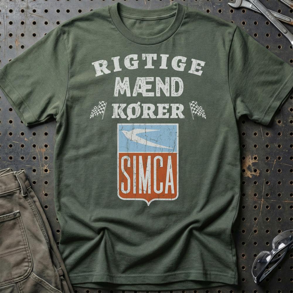 Simca Rigtige Mænd Kører - Unisex T-Shirt , Bomuld-Beklædning-Simca-Grøn Militær-S-Garage Culture Shop- garage - man cave - merchandise