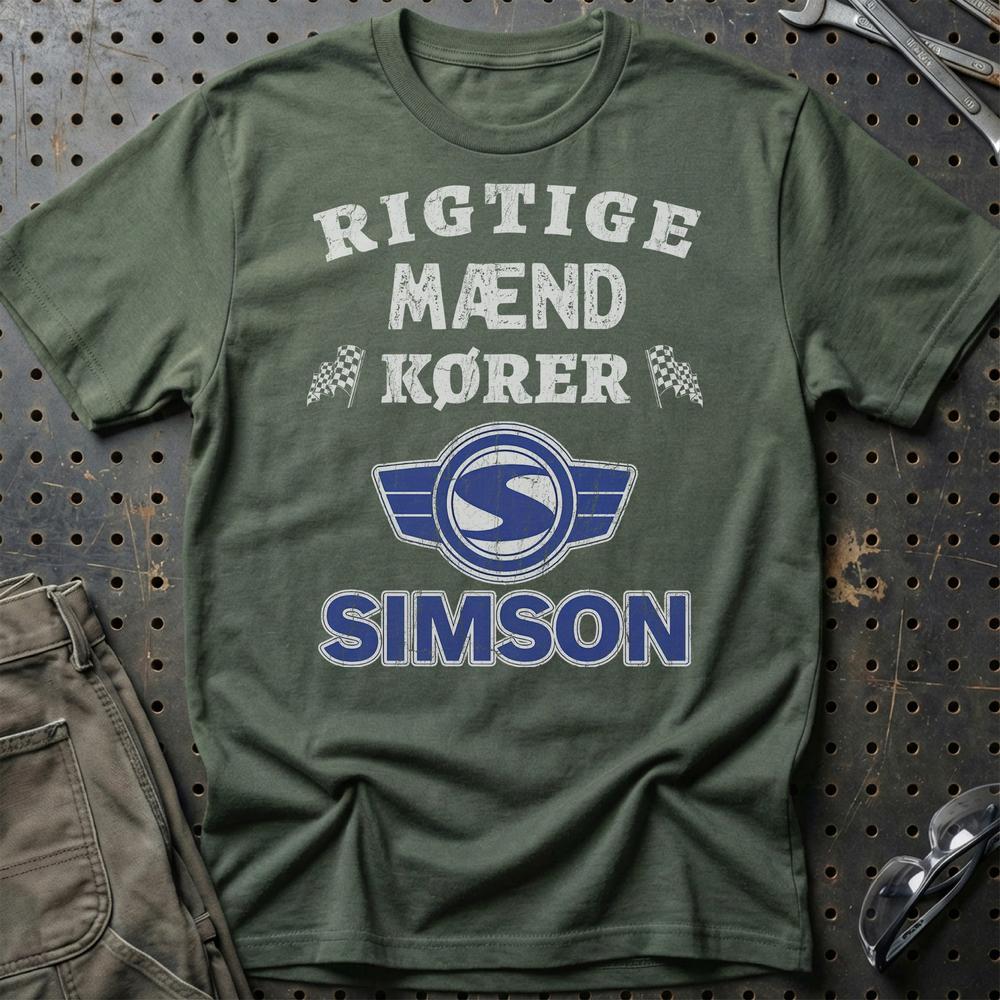 Simson Rigtige Mænd Kører - Unisex T-Shirt , Bomuld-Beklædning-Simson-Grøn Militær-S-Garage Culture Shop- garage - man cave - merchandise