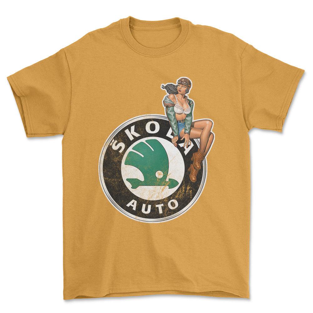 Skoda Pinup - Unisex T-Shirt , Bomuld-Beklædning-Skoda-Garage Culture Shop- garage - man cave - merchandise