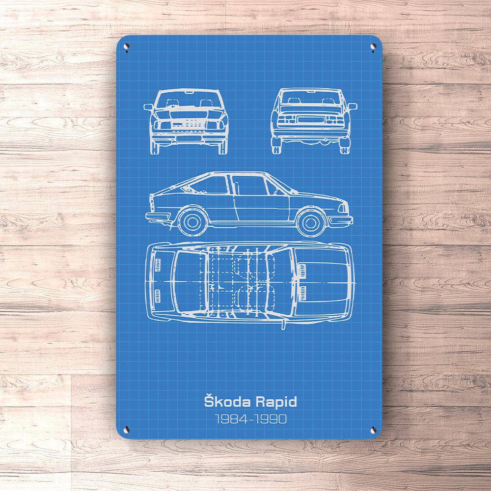 Škoda Rapid Blueprint Skilte, Musemåtte, Dørmåtte-Blueprint-Skoda-Garage Culture Shop- garage - man cave - merchandise