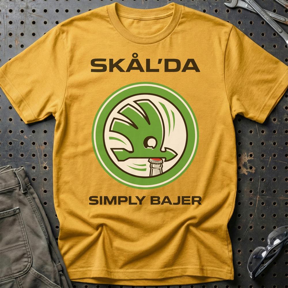 Skoda Skål’da Simply Bajer - Unisex T-Shirt-Beklædning-Skoda-Guld-S-Garage Culture Shop- garage - man cave - merchandise