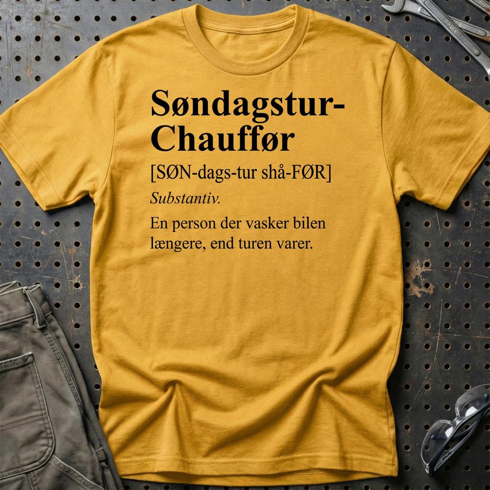 Søndagstur-Chauffør - Unisex T-Shirt , Bomuld-Beklædning-Garage Culture-Guld-S-Garage Culture Shop- garage - man cave - merchandise