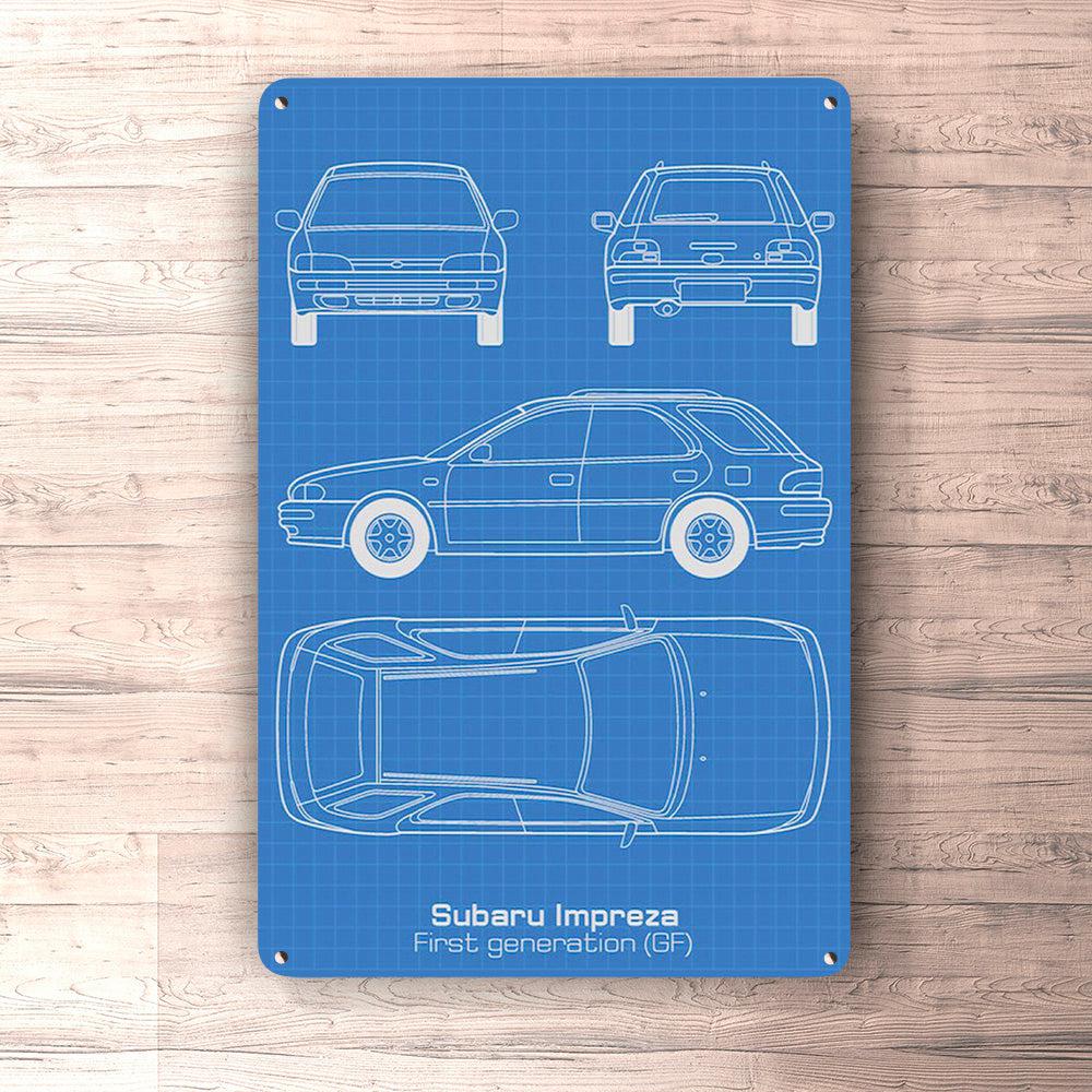 Subaru Impreza Gf Blueprint Skilte, Musemåtte, Dørmåtte-Blueprint-Subaru-Garage Culture Shop- garage - man cave - merchandise