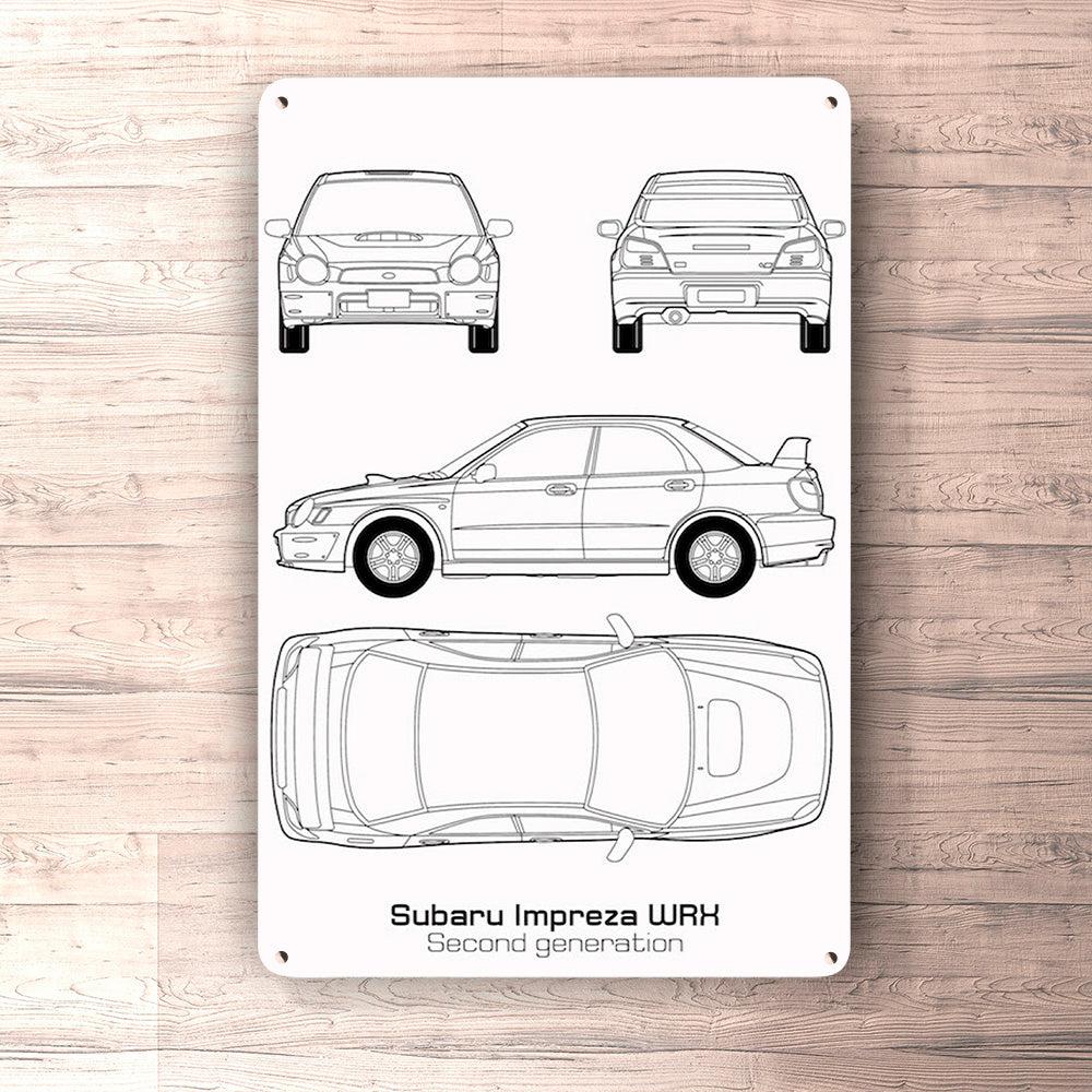 Subaru Impreza Wrx Blueprint Skilte, Musemåtte, Dørmåtte , Plakat-Blueprint-Subaru-Garage Culture Shop- garage - man cave - merchandise