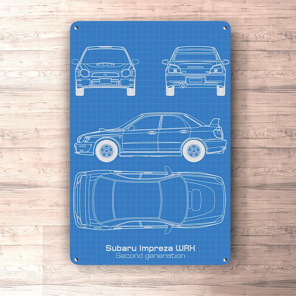 Subaru Impreza Wrx Blueprint Skilte, Musemåtte, Dørmåtte , Plakat-Blueprint-Subaru-Garage Culture Shop- garage - man cave - merchandise